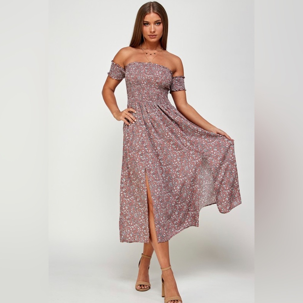 Off the Shoulder Dark Floral Maxi